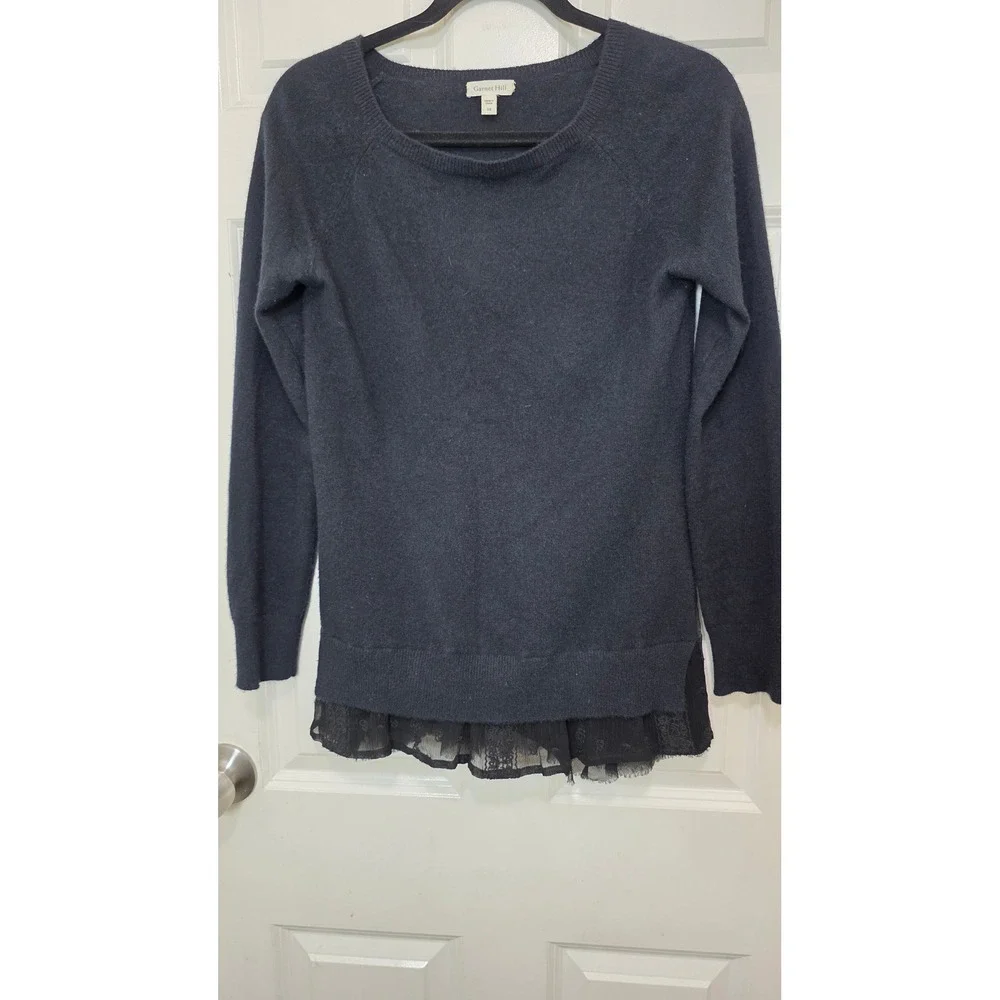 Garnet Hill Sweater Womens XS Black Cashmere Lace Hem Layered Knit Dark Grunge